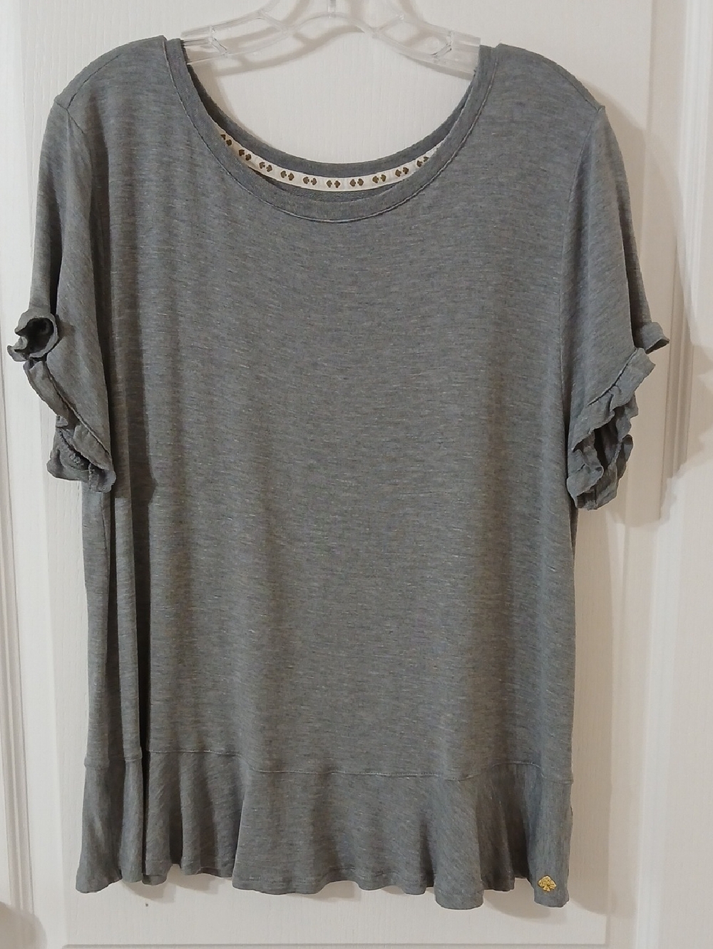 Kate Spade Heather Gray Short Sleeve Ruffle Hem Tee